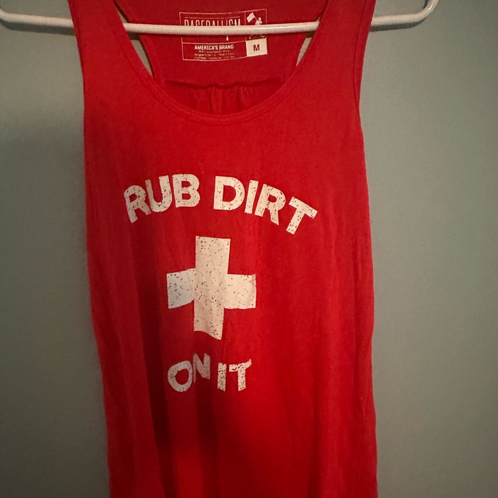 Rub dirt on it Red Tank Top with White Print - Picture 2 of 2
